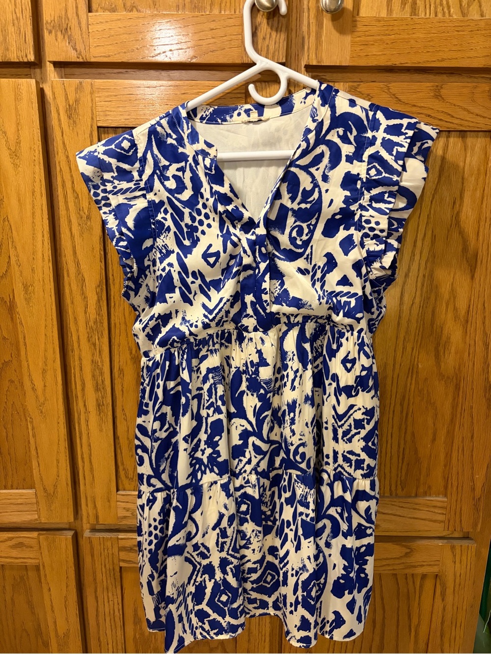 JODIFL White and Royal Blue Printed Summer Dress